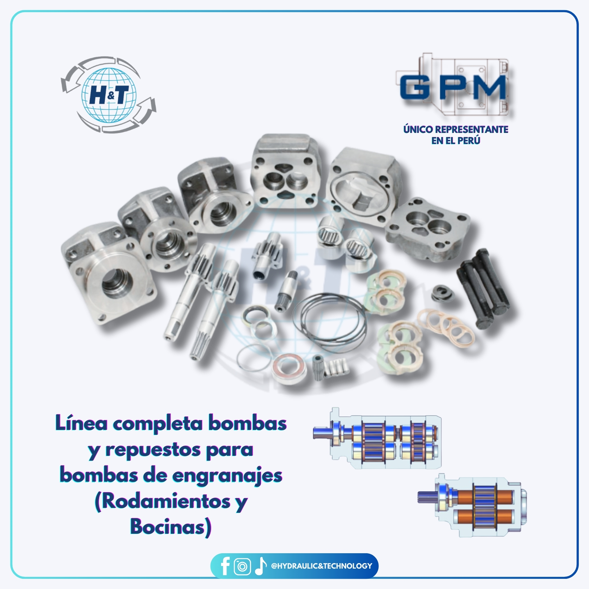 Línea completa de bombas de engranajes y repuestos (rodamientos y bocinas)